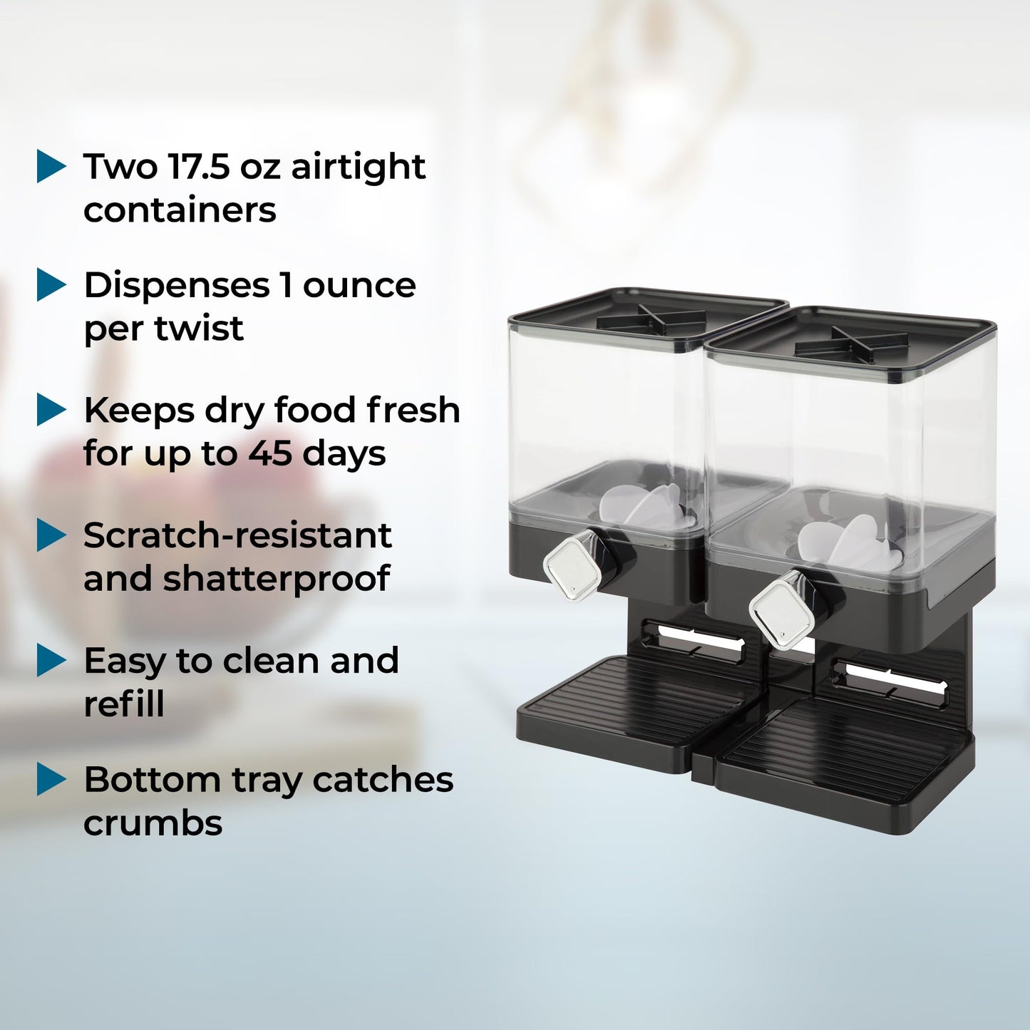Zevro KCH-06134 Compact Dry Food Dispenser, Dual Control, Black/Chrome