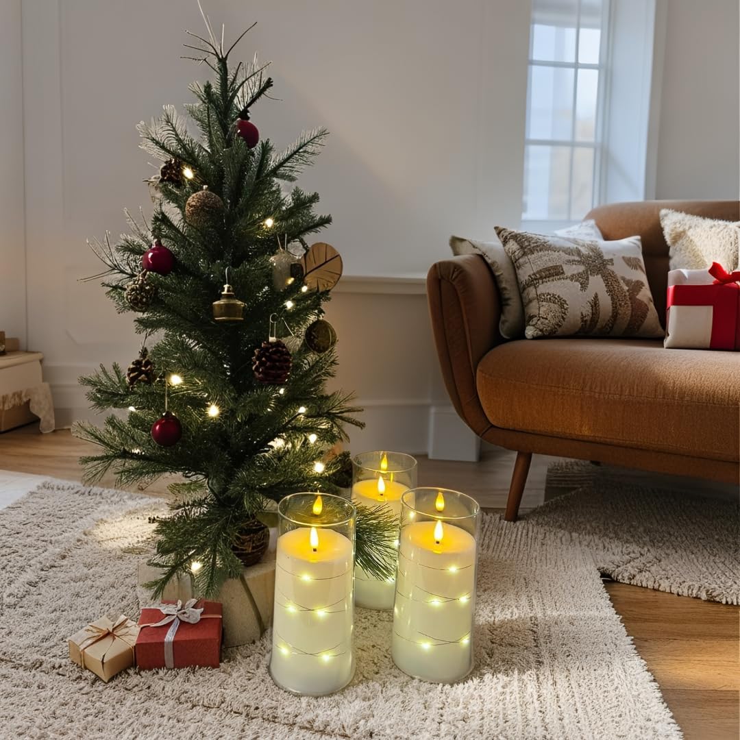 Lezonic 6 Pcs Ivory Flameless Candles with Remote, Acrylic Battery Operated Candles Flickering,LED Ambiance Lighting Timer, Wedding Decorations, 3 x 456688 inches