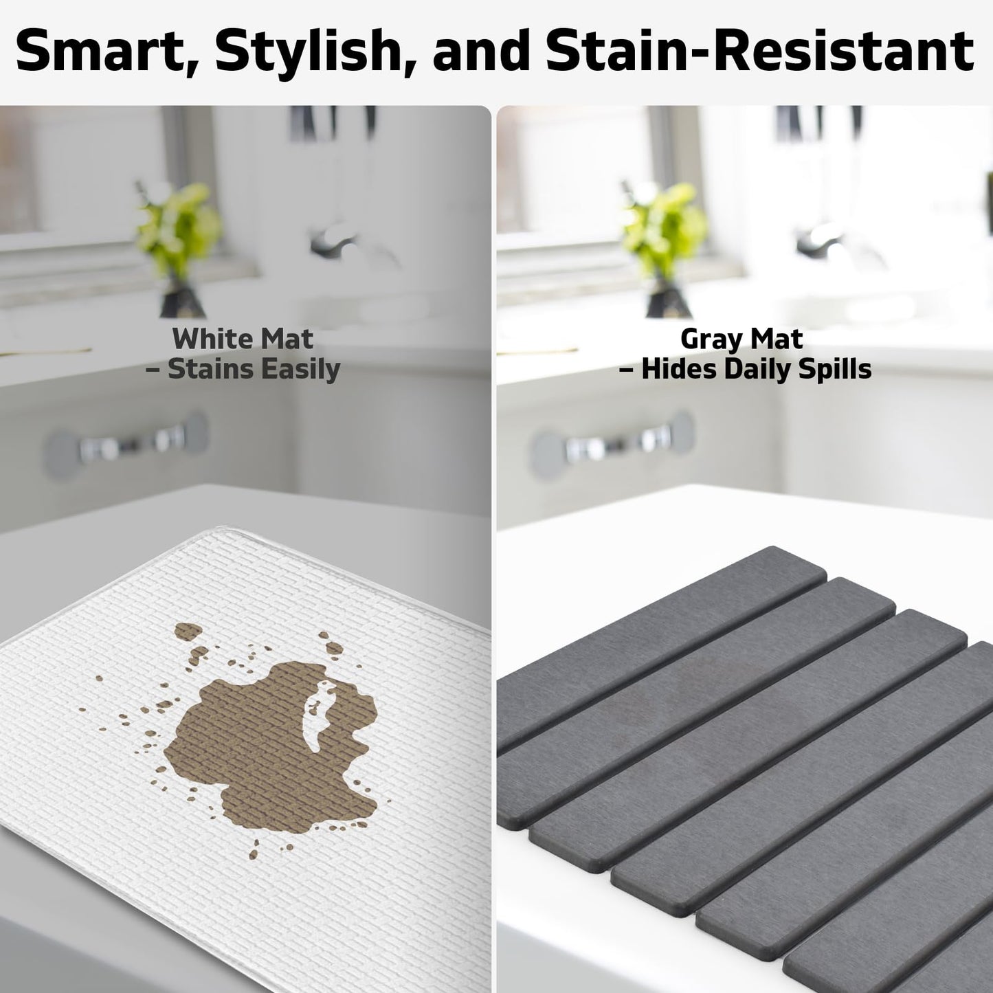 Large Stone Dish Drying Mats for Kitchen Counter, 61"×41" with 20"x 10" Coasters, Super-Absorbent, Quick-Dry, Collapsible Diatomaceous Earth, Used for Holding Tableware, Bottles and Cups【Gray】