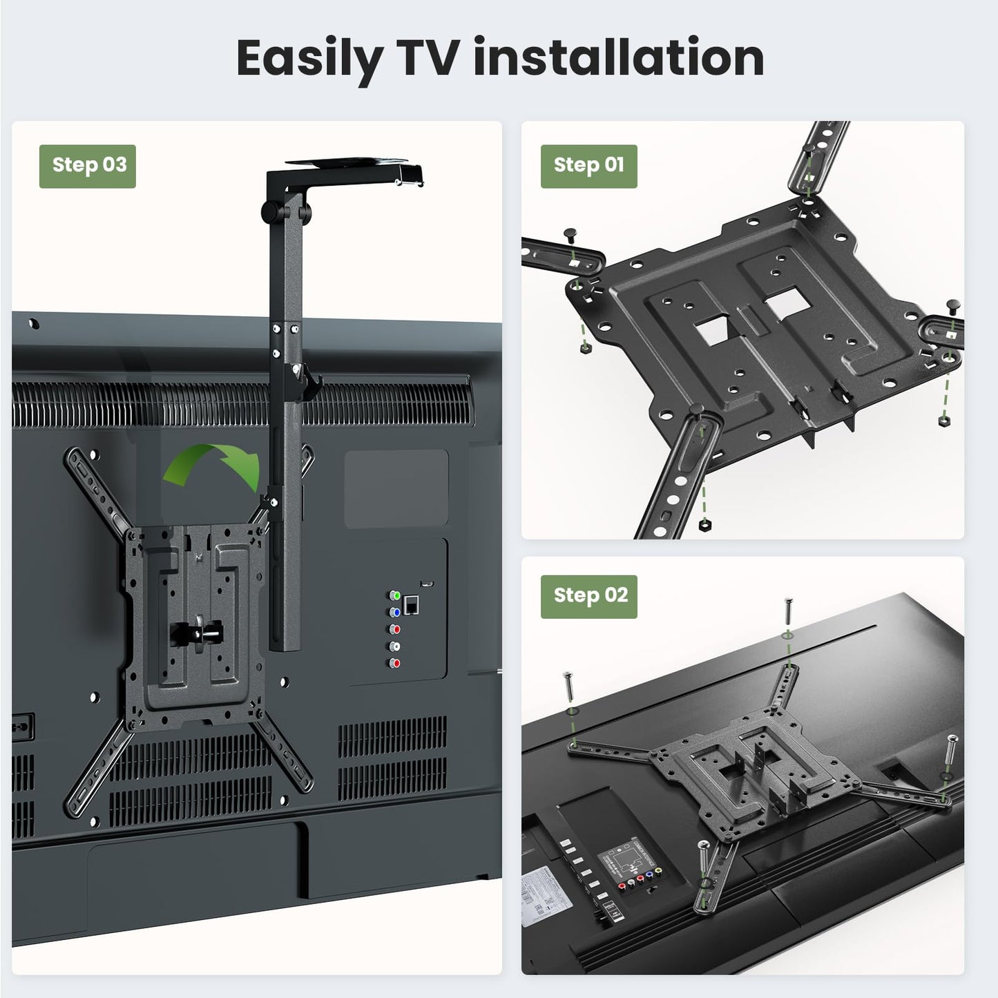 Ceiling TV-Mount Flip Down Folding - 23-55'' Manual Drop Down TV Mount, Fits Flat and Pitched Roof, Height Adjustable, Swivel, Max Load 44 lbs, Max VESA 400x400 mm, Black