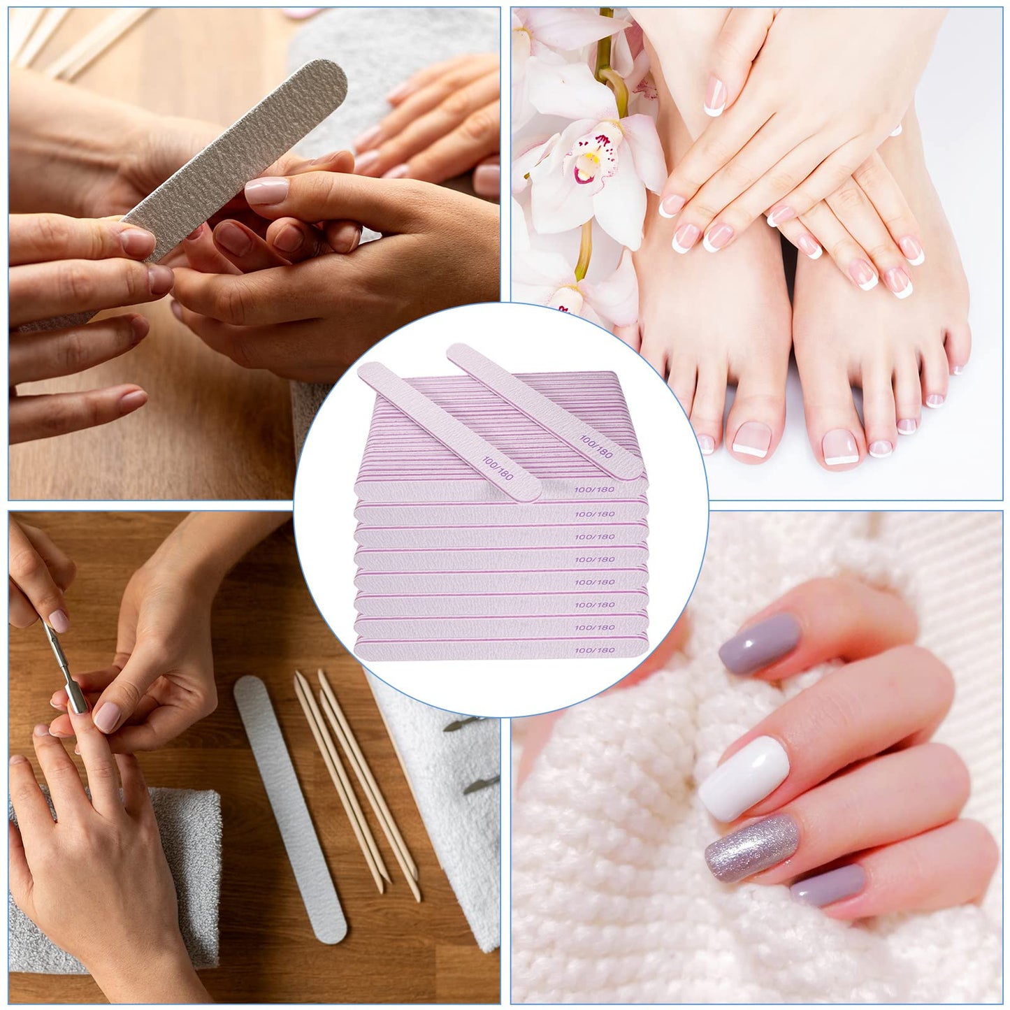 AhaTopia Nail File (200 Pcs), Bulk Emery Board Nail Files for Acrylic Nails and Natural Nails, 100/180 Grit Double Sided, Gray