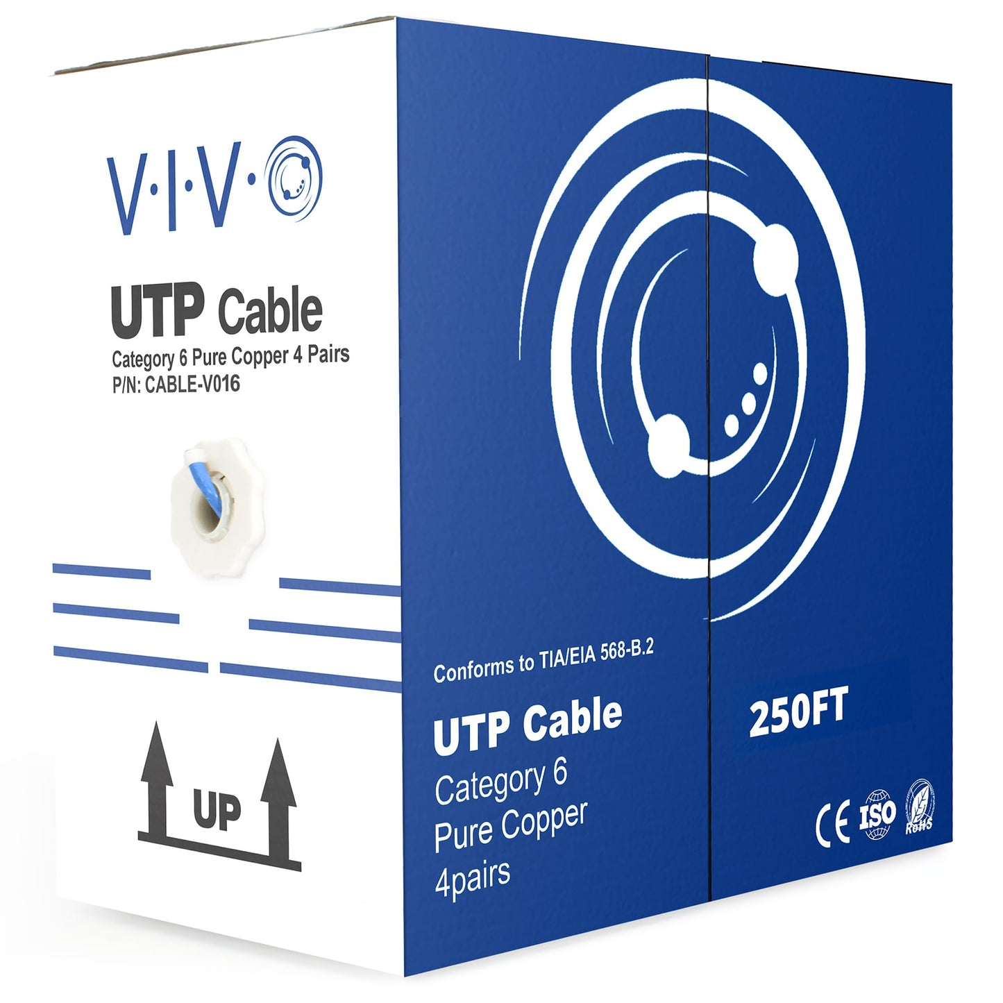 VIVO 250ft Bulk Cat6 Wire, Full Copper Ethernet Cable, 23 AWG, UTP Pull Box, LAN Network, Blue, CABLE-V016