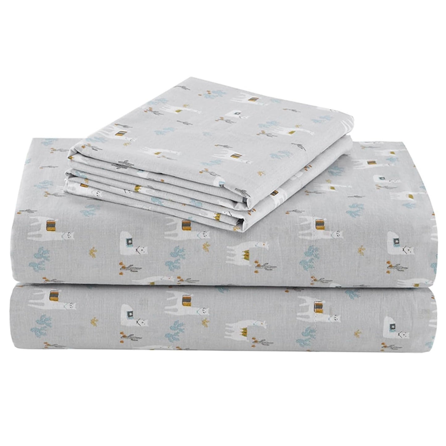 Comfort Spaces 100% Cotton Sheets Queen, Breathable, Naturally Cool Cotton Sheets, Soft Cotton Bed Sheets with 14" Elastic Pocket Fits up to 16" Mattress, All Seasons Sheet Set, Lama Multi 4 Piece