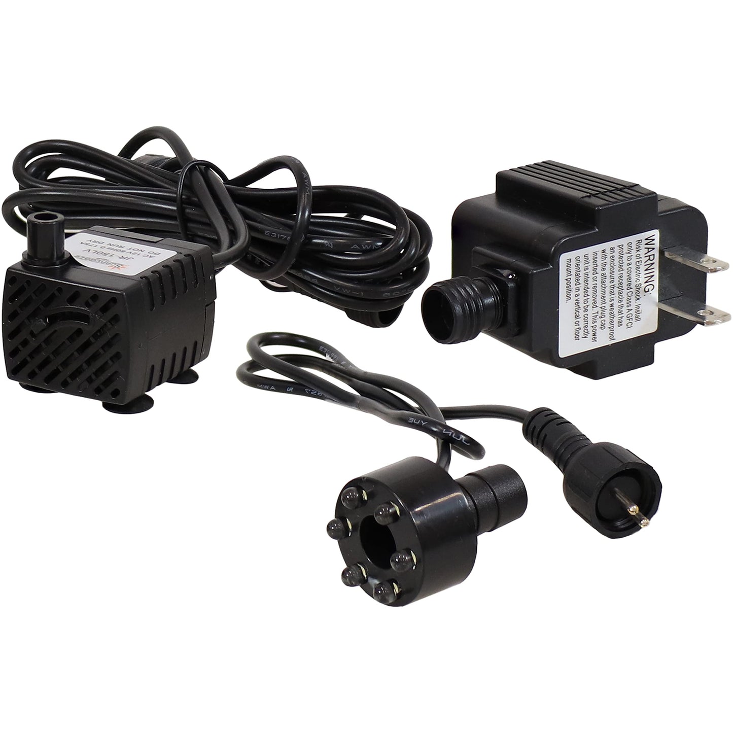 Sunnydaze 40 GPH Submersible Water Pump – 12V Small Fountain Pump with Adjustable Flow, 6-Color LED Light & Transformer for Fountains, Bird Baths, Aquariums