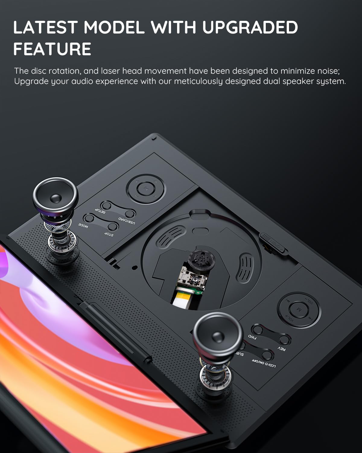 BOIFUN 15.7" Portable DVD Player with 14.1" Large HD Swivel Screen for Car and Kids, Built-in 6 Hrs Rechargeable Battery, Dual Stereo Speaker/Sync TV/Region Free/USB/SD, Classic Black