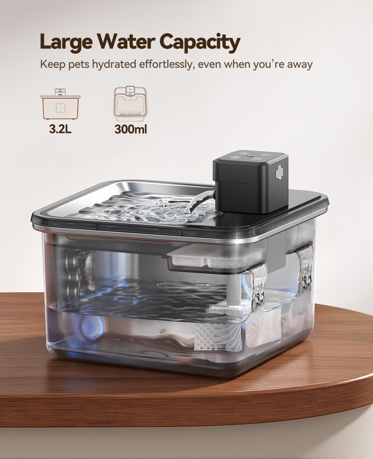 Cat Water Fountain Battery Operated, FEELNEEDY Wireless Rechargeable Pet Water Fountain Indoor with Motion Sensor, Cordless Stainless Steel Water Fountain Indoor Cat,Fontaine Pour Chat,3.2L,FN-W17