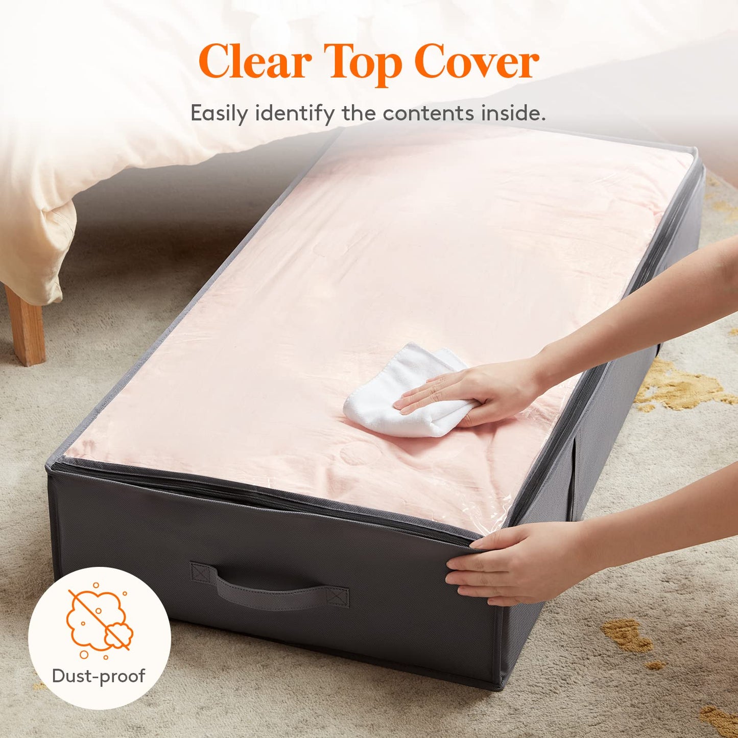 Lifewit 6 Pack 95L Under Bed Storage Bins, Foldable Closet Organizers and Storage Containers,Underbed Storage Bags with Reinforced Handle for Blanket,Clothing,Comforter, Sheets,Wrapping Paper, Grey
