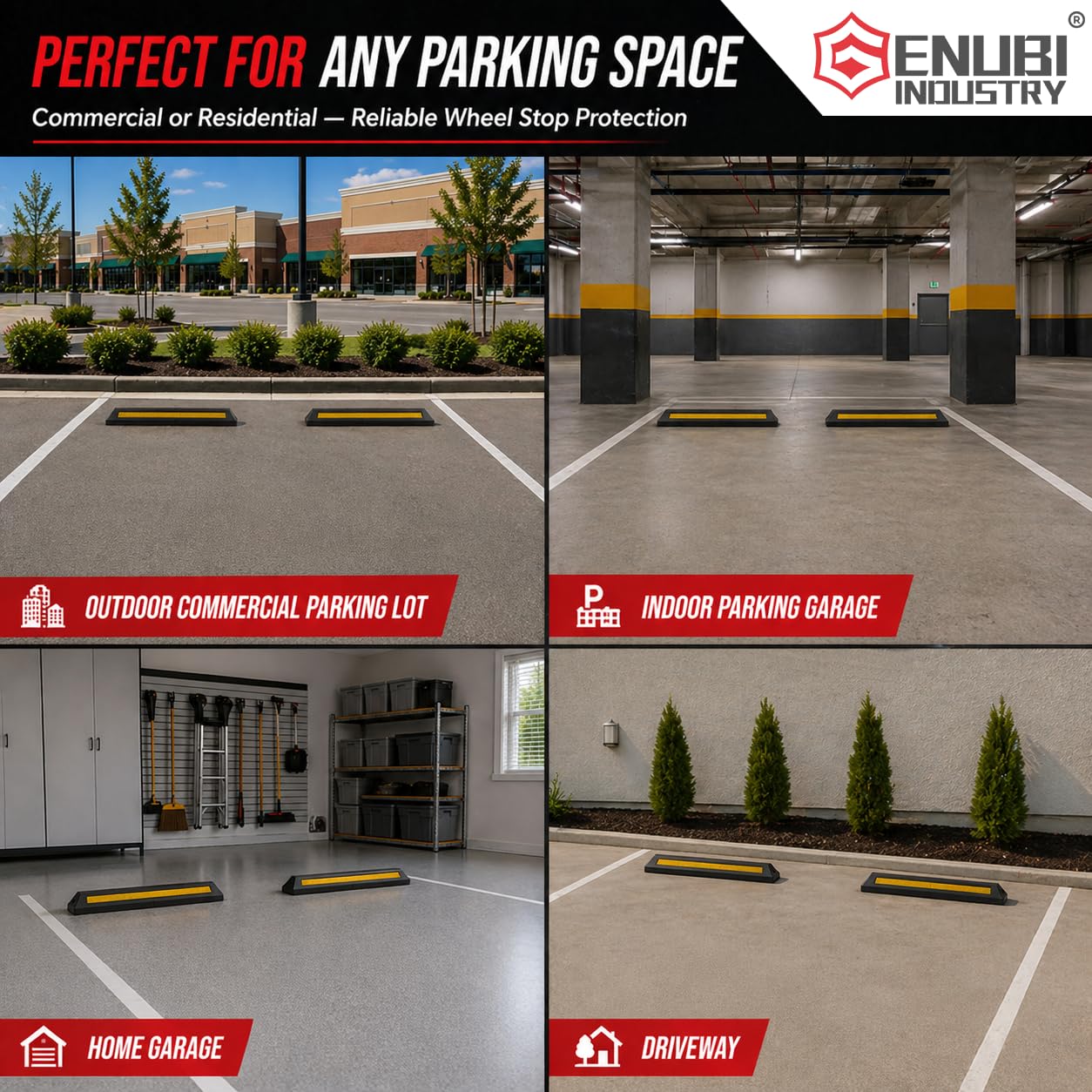 Curb Garage Vehicle Floor Stopper for Parking 2 Pack, Heavy Duty Rubber Parking Lot Driveway Stopper for Car Vans Trucks Tire Wheel Guide Block Bumper