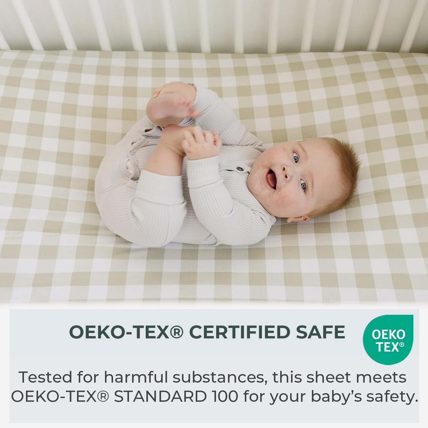 Pobibaby - 2 Pack Premium Fitted Neutral Crib Sheets for Standard Crib Mattress - Ultra-Soft Cotton Blend, Safe & Snug Fit, Stylish Gingham Crib Sheet (Khaki)