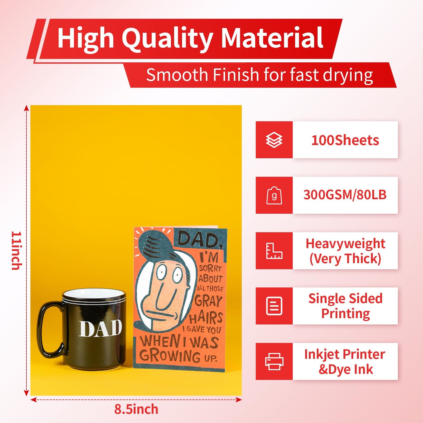 Elygrap Thick Glossy Photo Paper, 300gsm Heavyweight Cardstock Paper for Inkjet Printer and Dye Ink 8.5x11 inch - 100 Sheets for Brilliant Color & Clarity in Photos, Invitations, Postcards