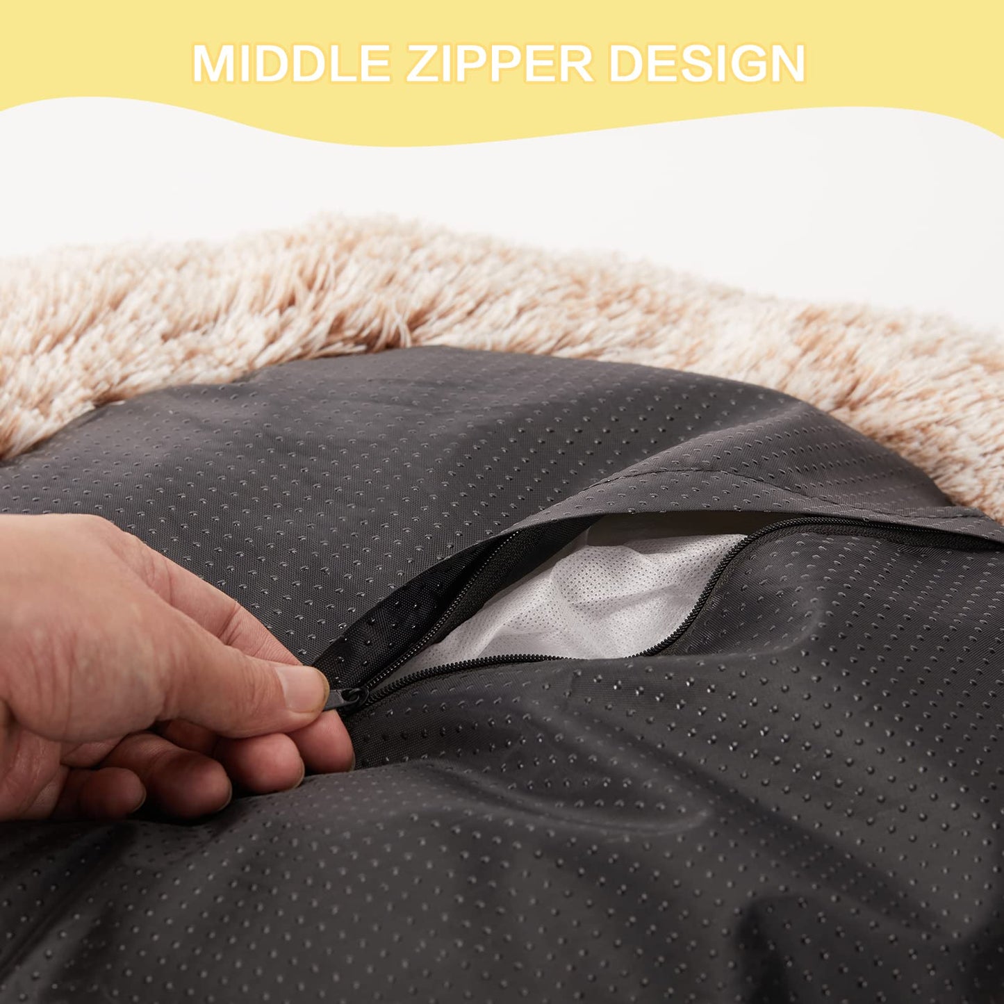 Bedfolks Calming Donut Dog Bed, 30 Inches Round Fluffy Dog Beds for Midium Dogs, Anti-Anxiety Plush Dog Bed, Washable Pet Bed with Non-Slip Bottom (Brown, Medium)