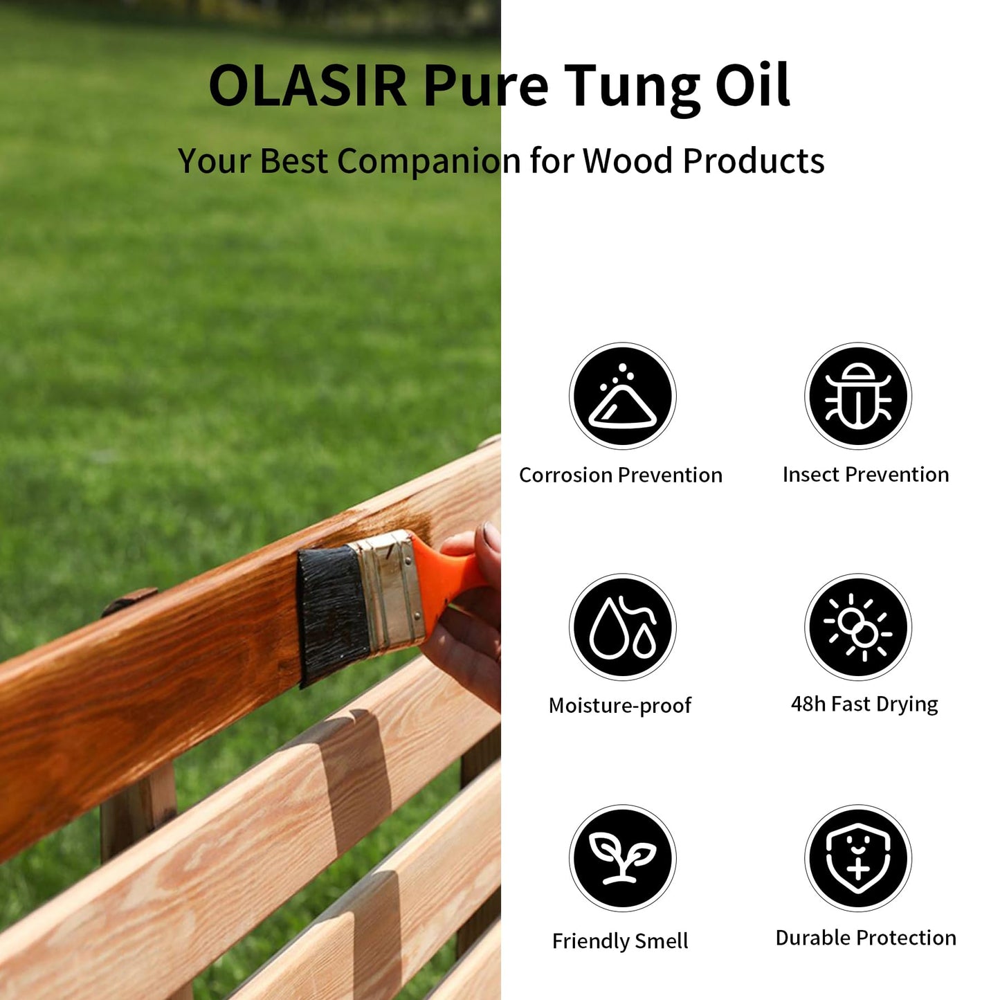 32 oz 100% Natural Pure Tung Oil for Wood Finishing Food Grade Safe, Waterproof Tung Oil for Wood Floors, Butcher Block, Indoor & Outdoor Furniture