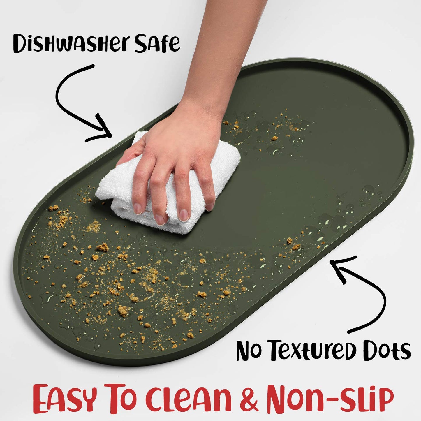 DogBuddy Dog Food Mat, Small (19x11), Large (24x14), Nonslip Pet Food Mat, Silicone Dog Bowl Mat, Washable Dog Mat for Food and Water, Waterproof Dog Food Mats for Floors (Large, Khaki Green)