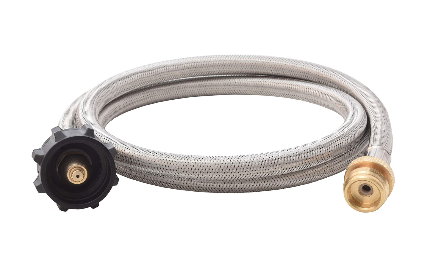 Flame King 5-FT Steel Braided Hose, 1 lb to 20 lb Propane Tank Adapter, Connects Portable Appliances to Standard Propane Tanks with QCC1/Type1 Tank