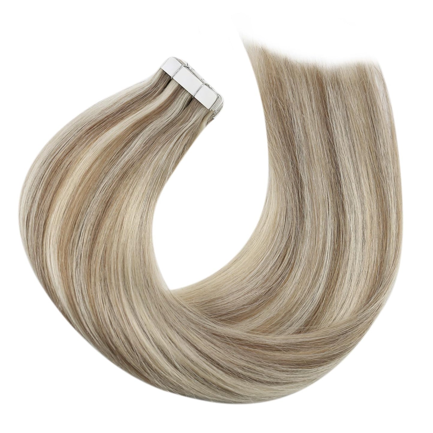 Moresoo Blonde Human Hair Tape in Extensions 20 Inch Light Brown with Blonde Highlights Tape in Hair Extensions Human Hair Skin Weft Tape on Hair Extensions Blonde 20 Pcs 50 Grams