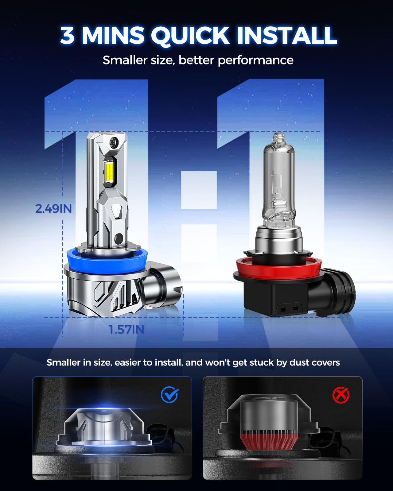 Marsauto H11 9005 LED Headlight Bulbs Combo, 80000LM Super Bright 9005/HB3 H11 LED Headlight Bulb Kit, 6500K Cool White Halogen Replacement, 3min Plug and Play, IP68, Pack of 4