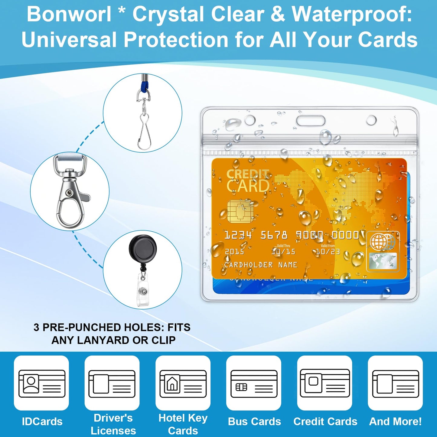 Breakaway Lanyards for ID Badges, 100 Pack Blue Safety Lanyards with Horizontal ID Card Holder, Bulk Clear Waterproof Name Badge Holder with Lanyard for School, Office, Healthcare & Events