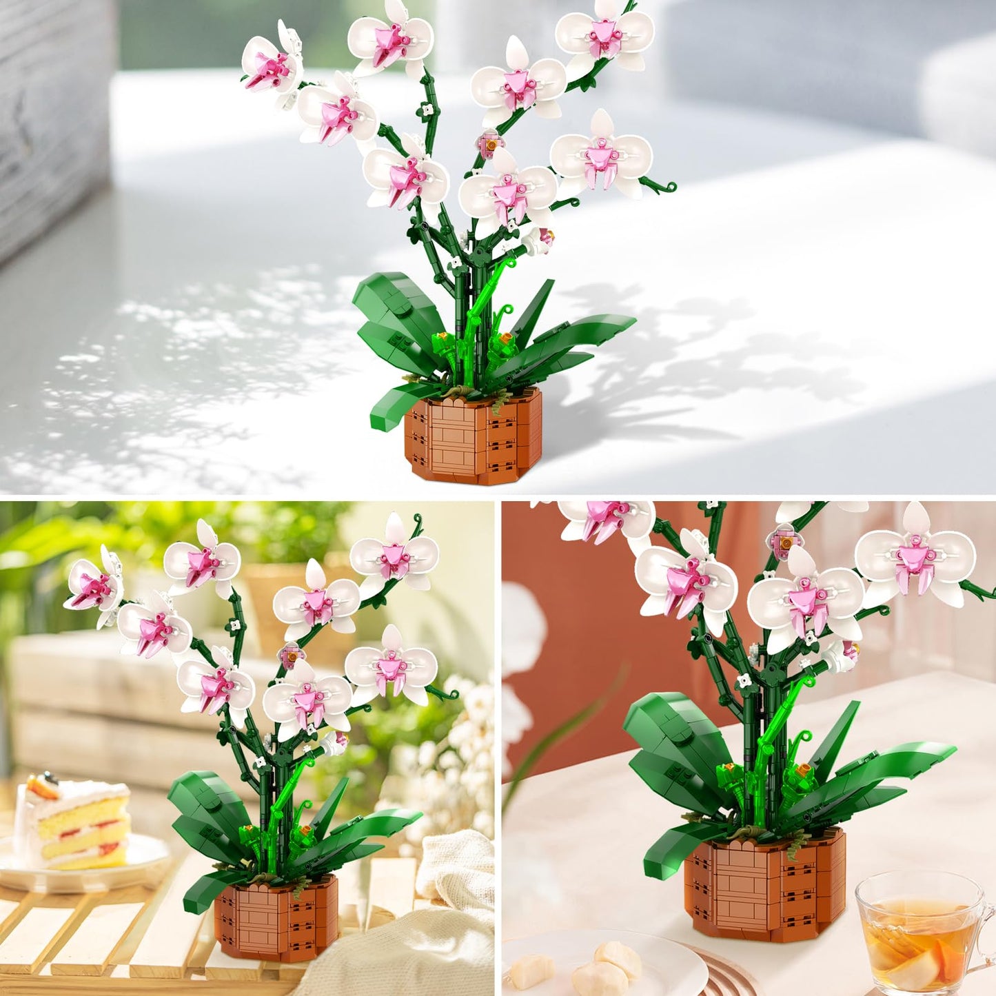 Bilinott Flower Building Blocks Set, 729 PCS Orchid Toy Building Sets with LED Light, Artificial Plant Building Blocks Kit for Ages 6+ Kids and Adults, Best Gift Idea for Building Blocks Enthusiasts