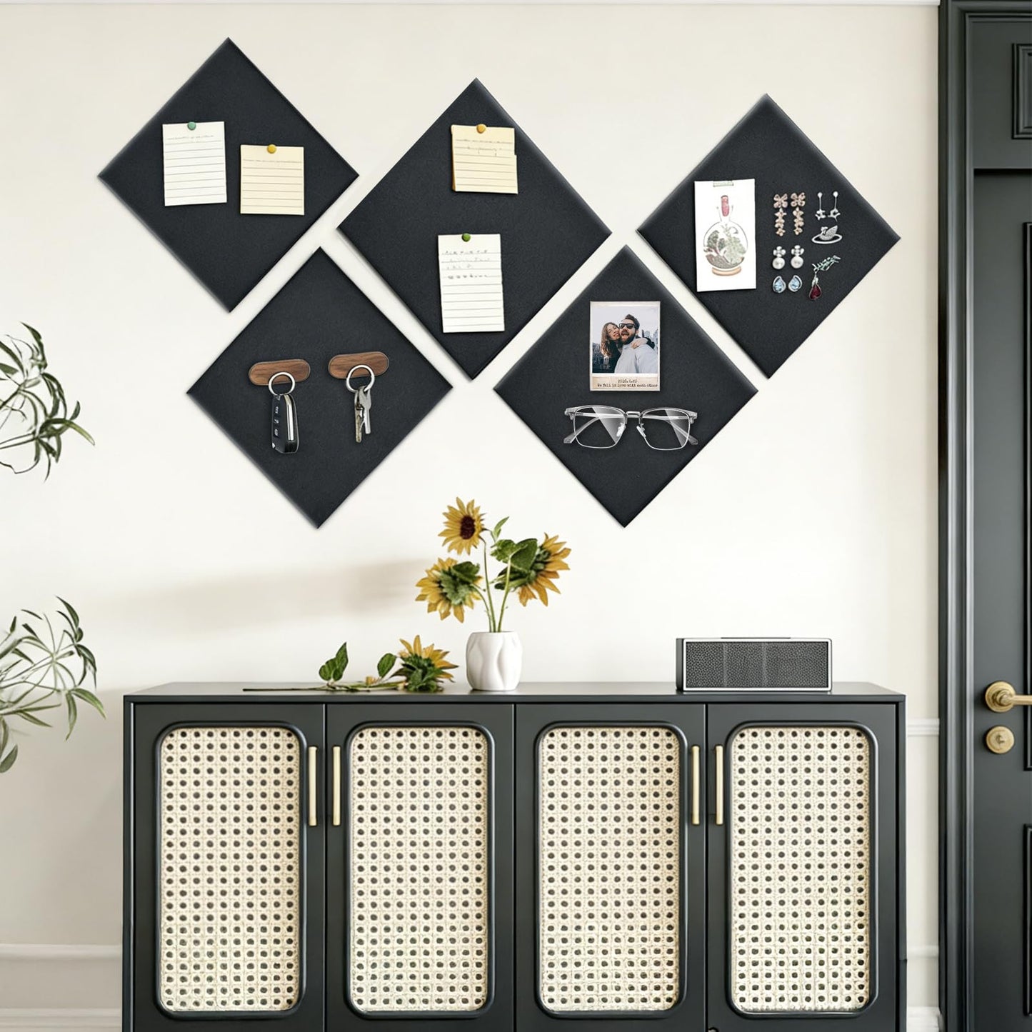 DALTACK Large Cork Board Alternative 48 x 36 inches Smooth Bulletin Board 12 Pack Removable Felt Wall Tiles Tableau Liege for Home Office Decor, Black