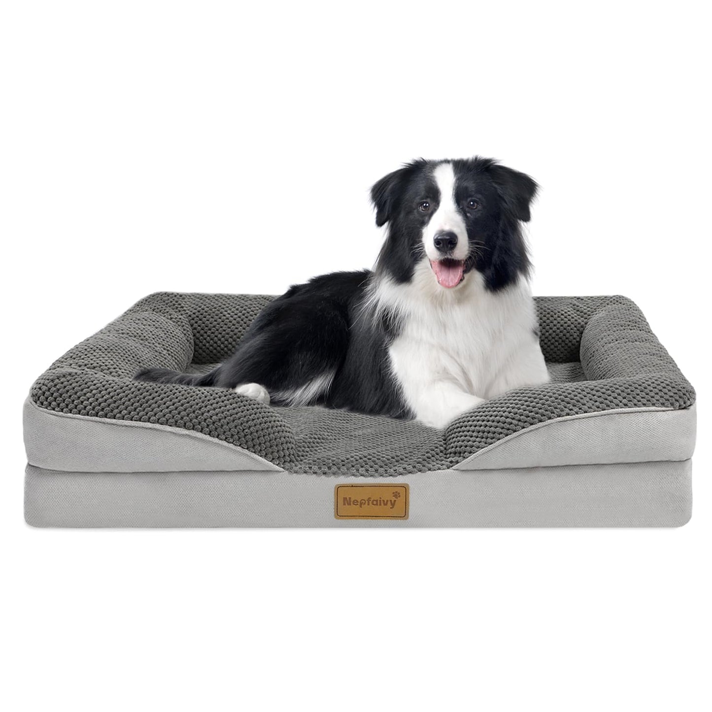 Nepfaivy Dog Bed Large Waterproof - Bolster Dog Bed for Large Dogs with Removable and Washable Cover, Dark Grey, 91x68cm