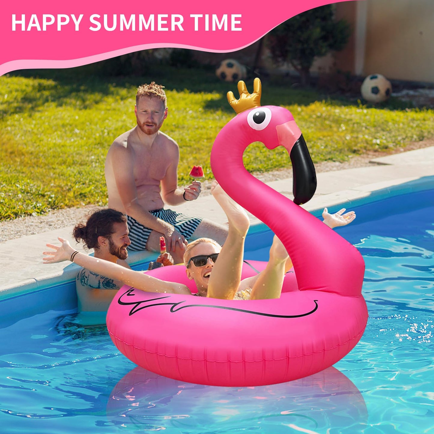 ZQJKLE Flamingo Inflatable Pool Floats, 42" Pink Flamingo Swim Tube Rings, Large Pool Beach Floats for Adults, Blow up Floaties Water Floaties Pool Raft Lounger Lake 2PCS