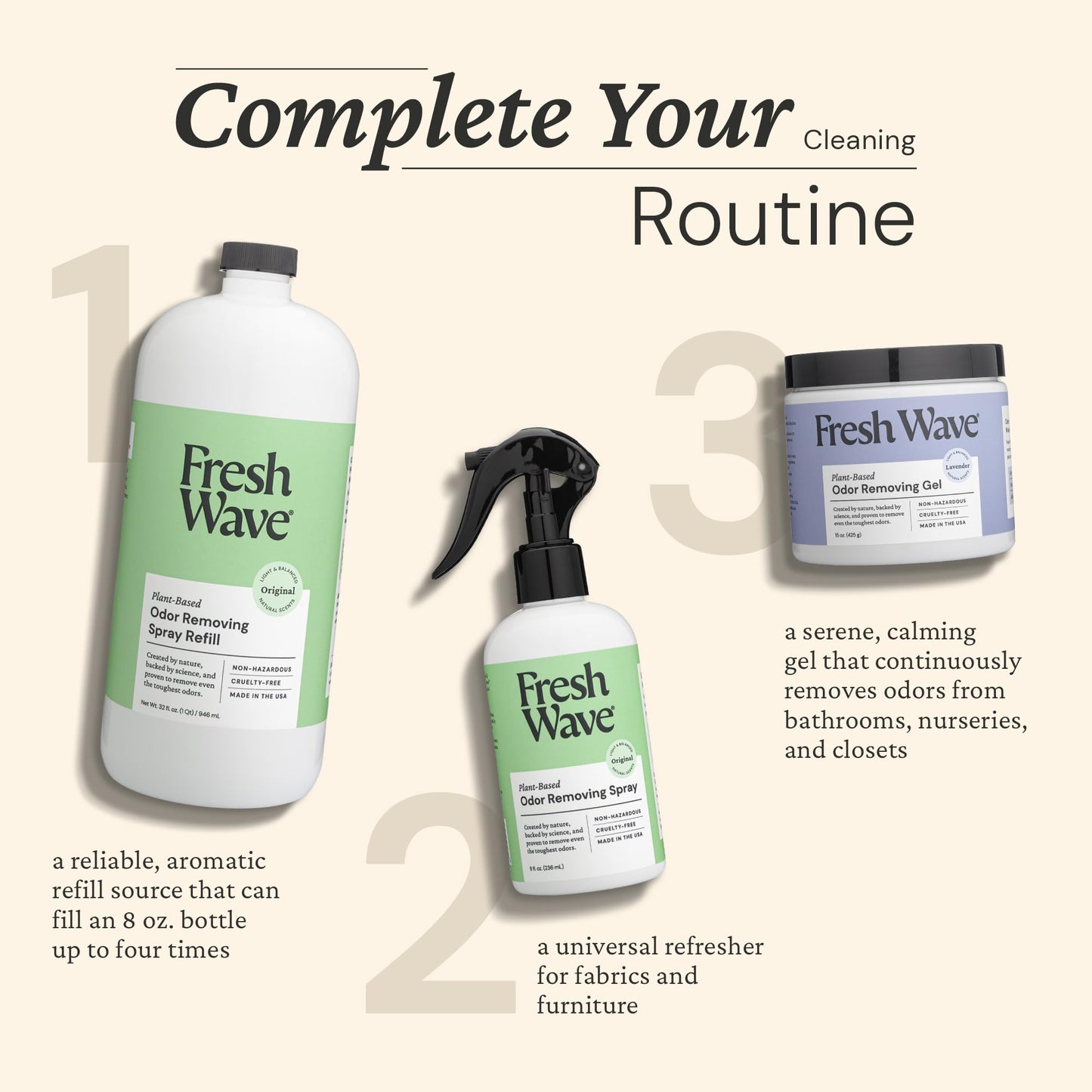 Fresh Wave Odor Eliminator Spray & Air Freshener Refill, 32 fl. oz. | Original Scent Spray Refills For Up To 4 8oz. Spray Bottles | Safer Odor Relief | Natural Plant-Based Odor Eliminator