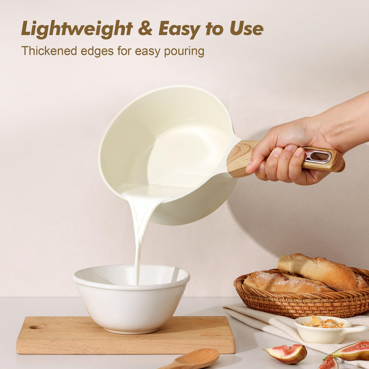 SENSARTE Ceramic Nonstick Sauce Pan with Lid, 1.5 Quart Small Saucepan, White Cooking Pot with Stay Cool Handle, Non Toxic Kitchen Sauce Pot, Non Stick Saucier Pan, Induction Pot, PFOA PTFE PFAS Free