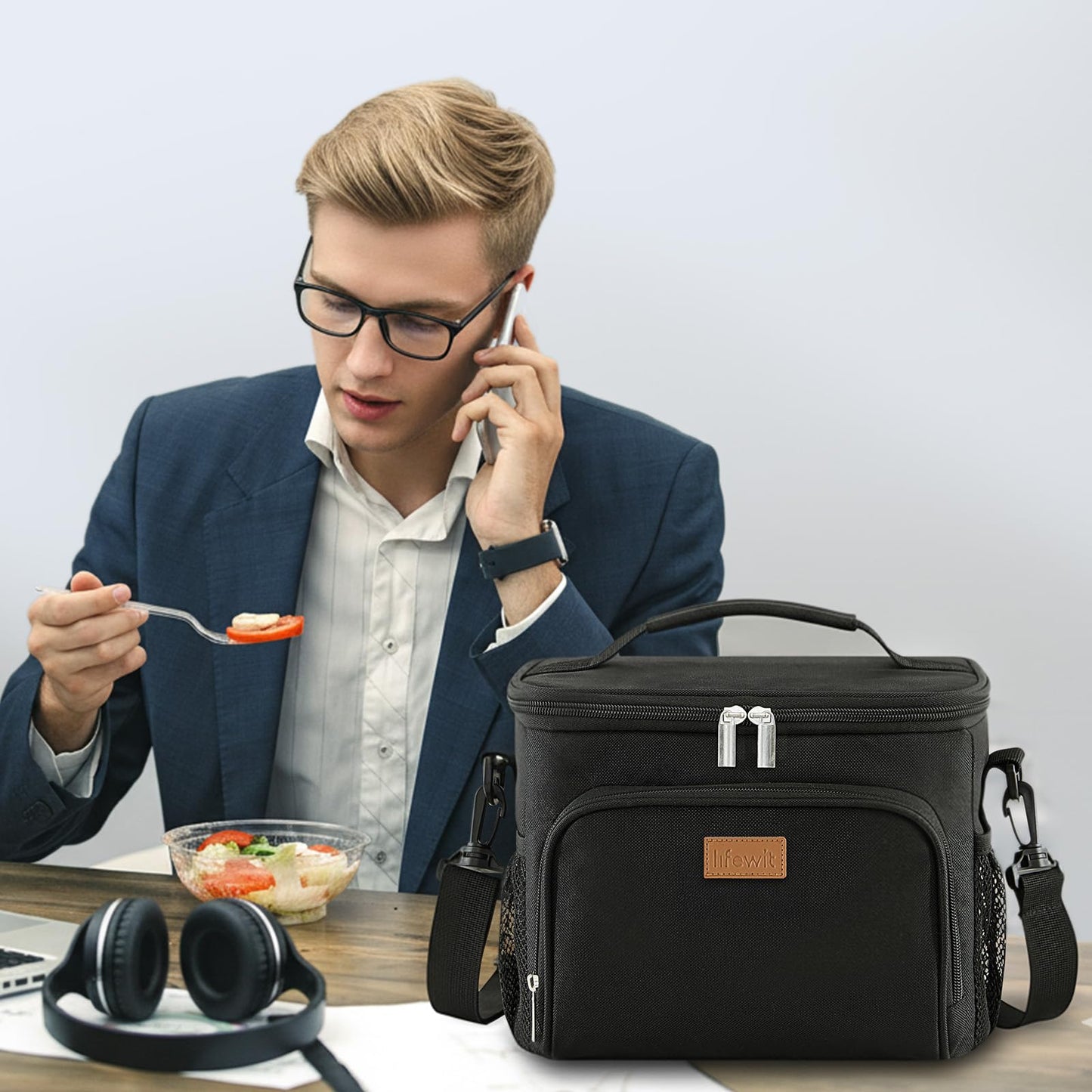 Lifewit Insulated Lunch Bag for Men, Reusable Lunch Box Women, Portable Cooler Freezable Soft Tote Bag Leakproof with Adjustable Shoulder Strap for Adult/Kid for Work/Picnic/School,Black 15L