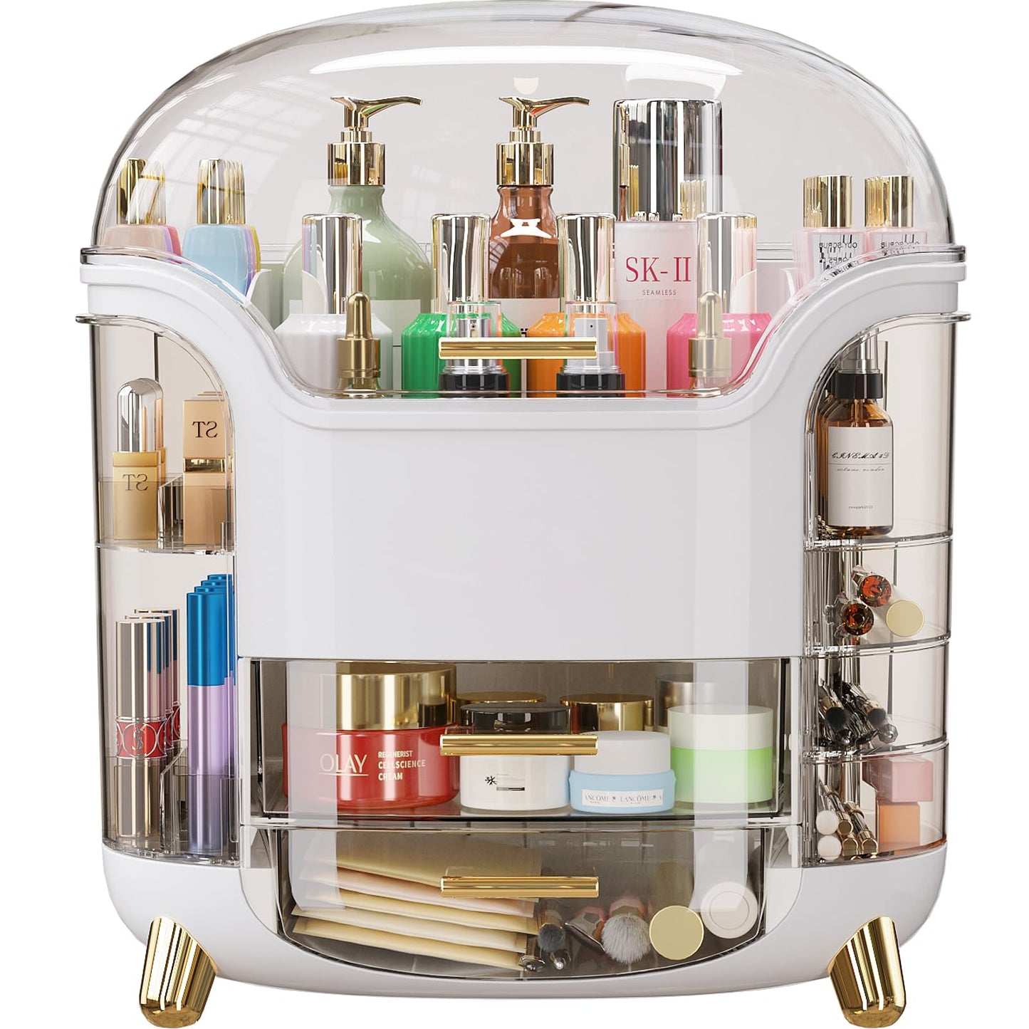Large Capacity Makeup Organizer Countertop Vanity Organizer Waterproof & Dustproof Skincare Storage For Bedroom Bathroom Multi-style Clear Lady