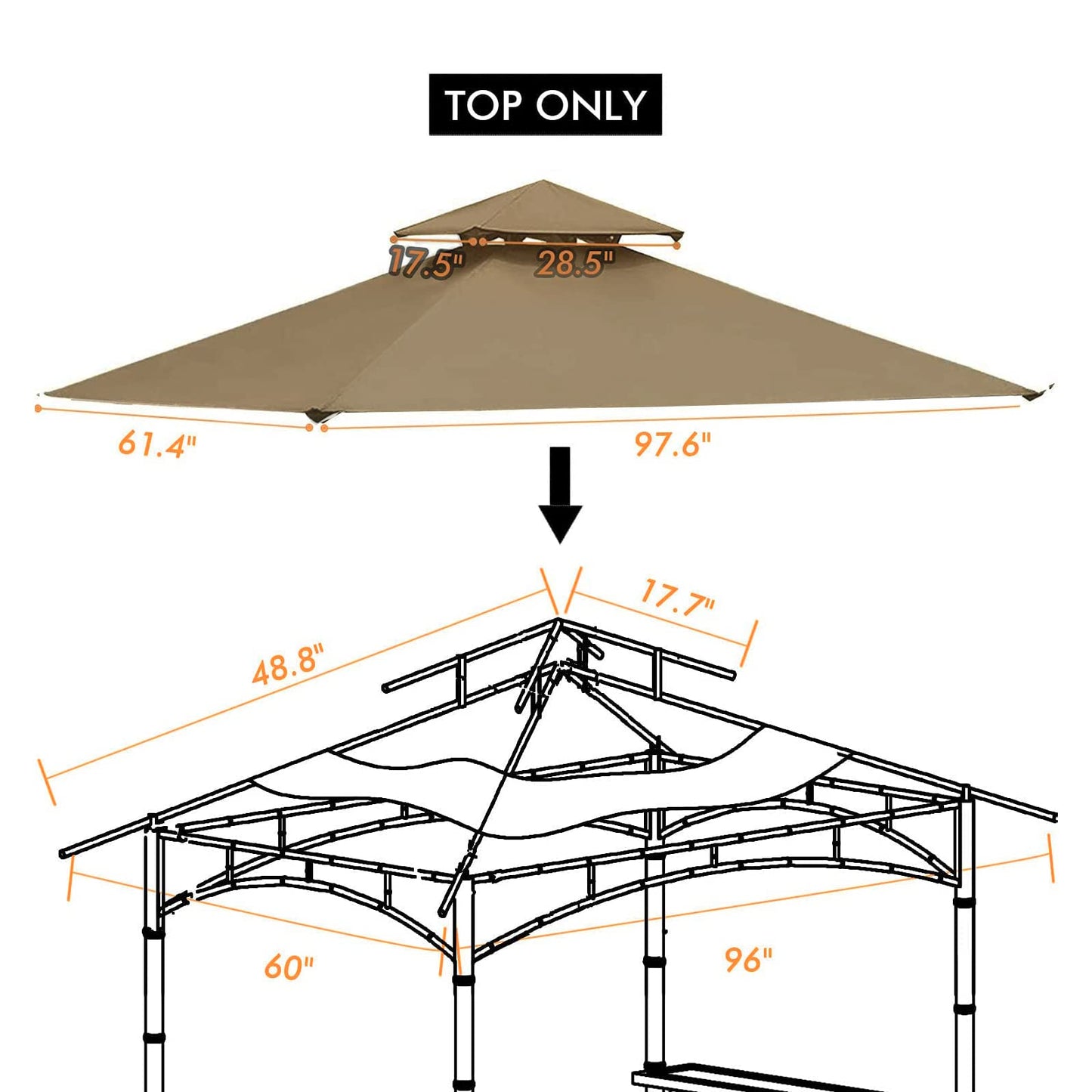 Tanxianzhe Grill Gazebo Replacement Canopy Top Cover 5×8 Double Tiered BBQ Roof ONLY FIT for Gazebo Model L-GG001PST-F (Khaki)