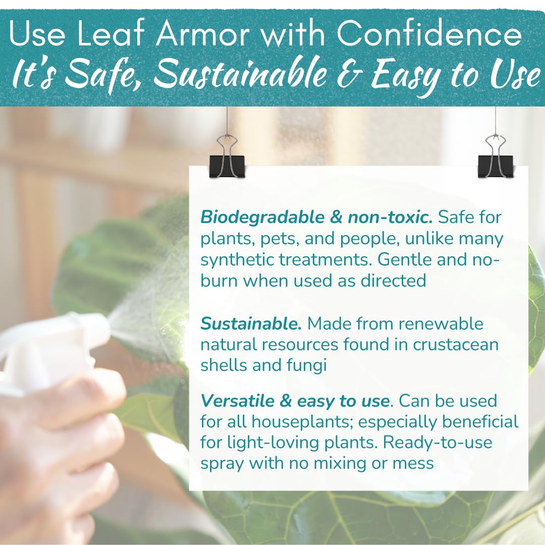 Leaf Armor Spray | Natural, Organic Protectant & Shine for Healthy Foliage on Fiddle Leaf Fig, Monstera & Other Houseplants | Safeguards Leaves from Dust & Debris | 8 oz
