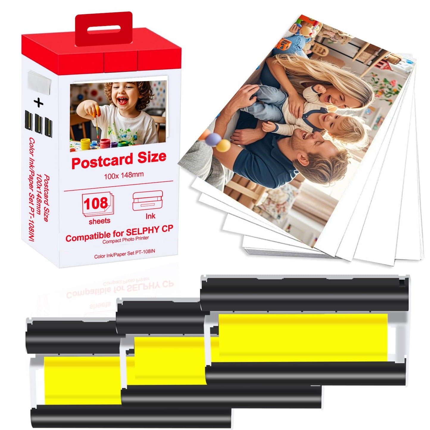Compatible for Canon Selphy CP1500 CP1300 Ink and Paper KP-108IN 3 Color Ink Cartridges & 108 Sheets 4x6 Paper for Selphy CP1300, CP1200, CP1500, CP910, CP900, CP760, CP770, CP780 CP800 Printer