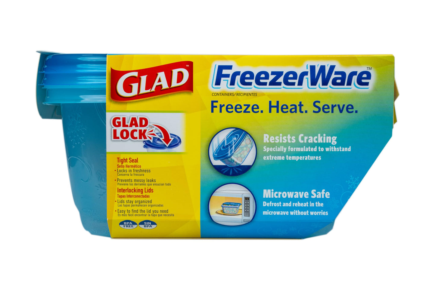Glad GladWare Freezerware Food Storage Containers - Large Rectangle - Meal Container Holds up to 64 Ounces of Food - Lock Tight Seal, 2 Count - 6 Pack