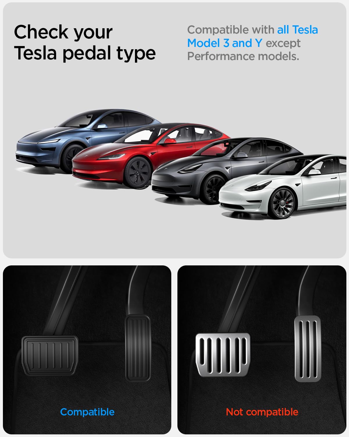 [Upgraded] Spigen Stainless Steel Performance Pedal Cover for All Model Y and Model 3 - Compatible with Model Y Juniper (2025/26) and Model 3 Highland (2024/25)