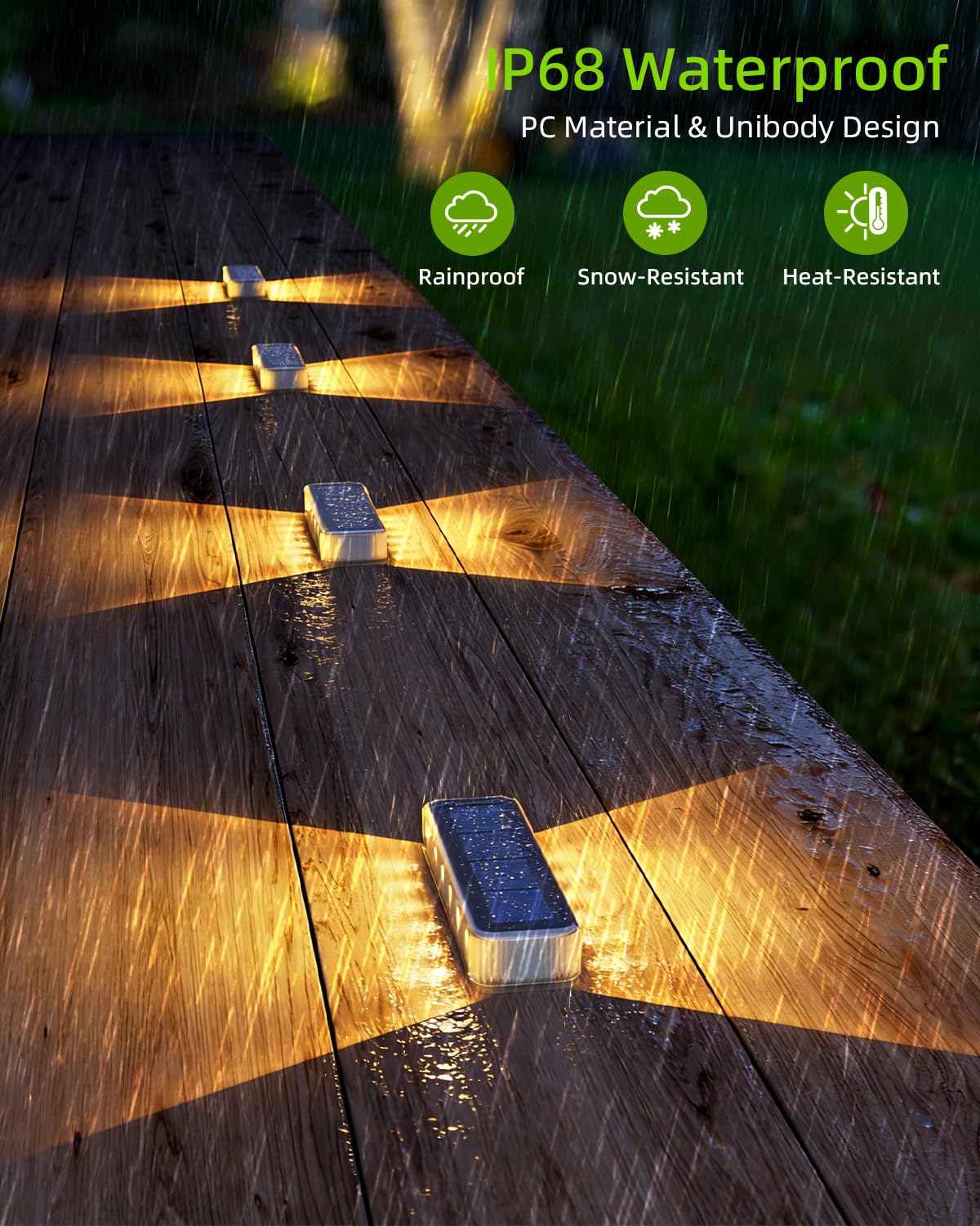 DetarZinLED Solar Step Lights Outdoor 4 Pack, 12 LEDs 2-Sided Illumination Solar Stair Lights Outdoor IP68 Waterproof,Auto On/Off Deck Lights Solar Powered for Patio,Yard,Path,Walkway (Warm White)