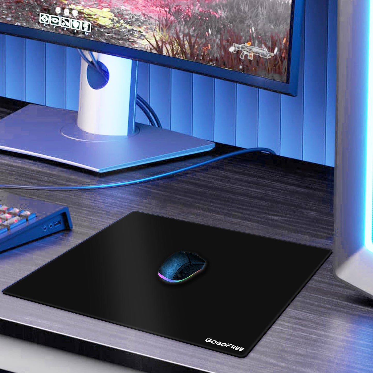 Glass Mousepad with Hard Surface for Gaming, Ultra Smooth Mouse Mat, Water-Resistant Large Mouse Pad Precision Speed Control for Esport Games/Office, Black XL(15.7’’×19.6’’)