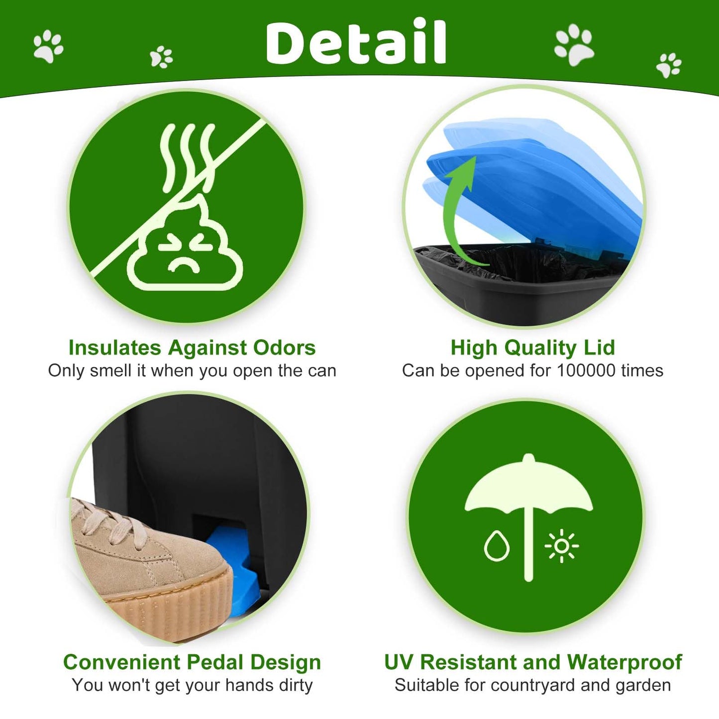 Uppcasir 20L/5Gal Dog Waste Trash Can with Lid, Pedal, Pooper Scooper, Metal Rake & Tray, 100 Bags, Blue