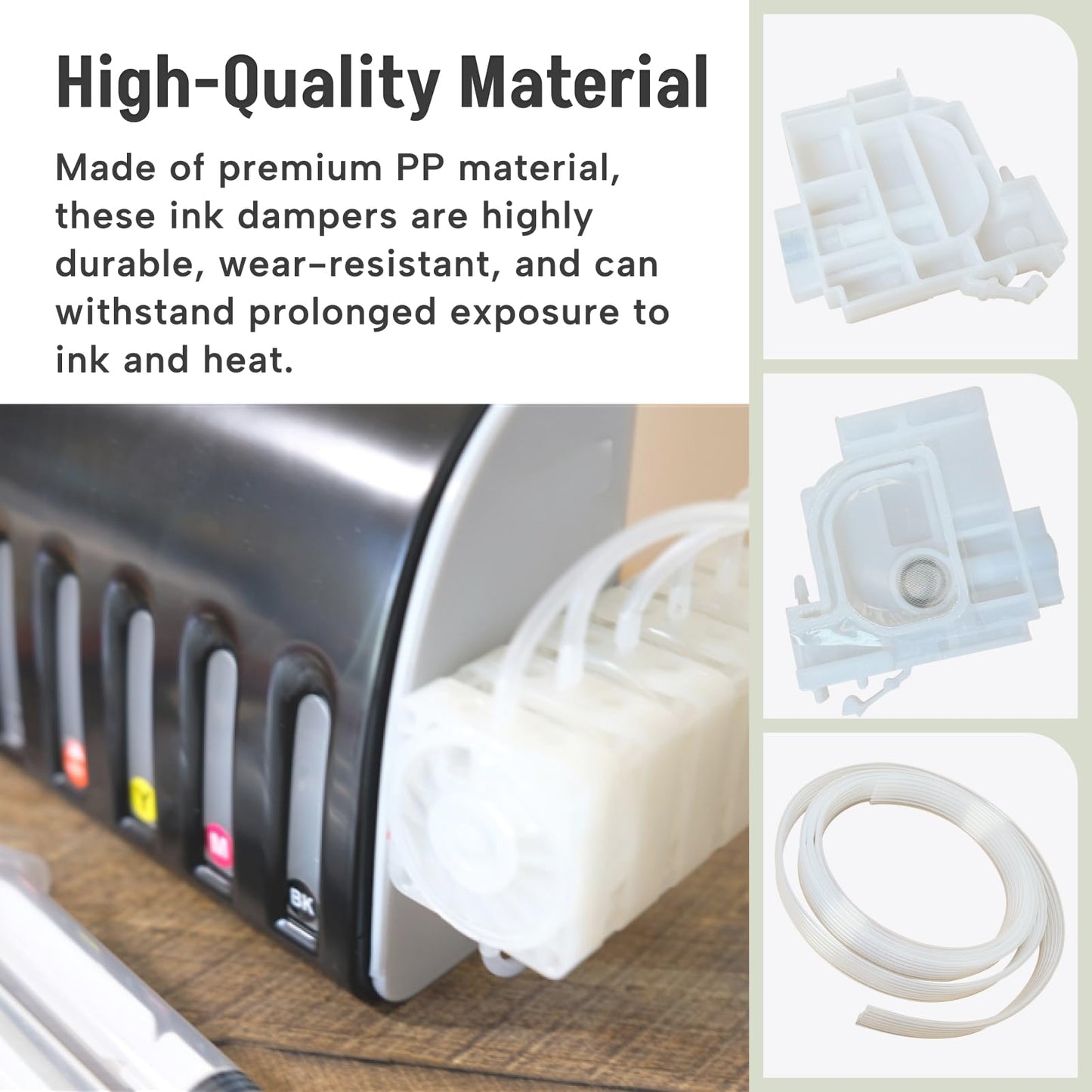 Qiqimingxin 6Pcs Printer Ink Damper with Ink Tube Hose Fits for E-pson Printers L800 L1300 L1455 L801 L1800 L810 L850 L101 L201 Cartridge Parts White PP Material