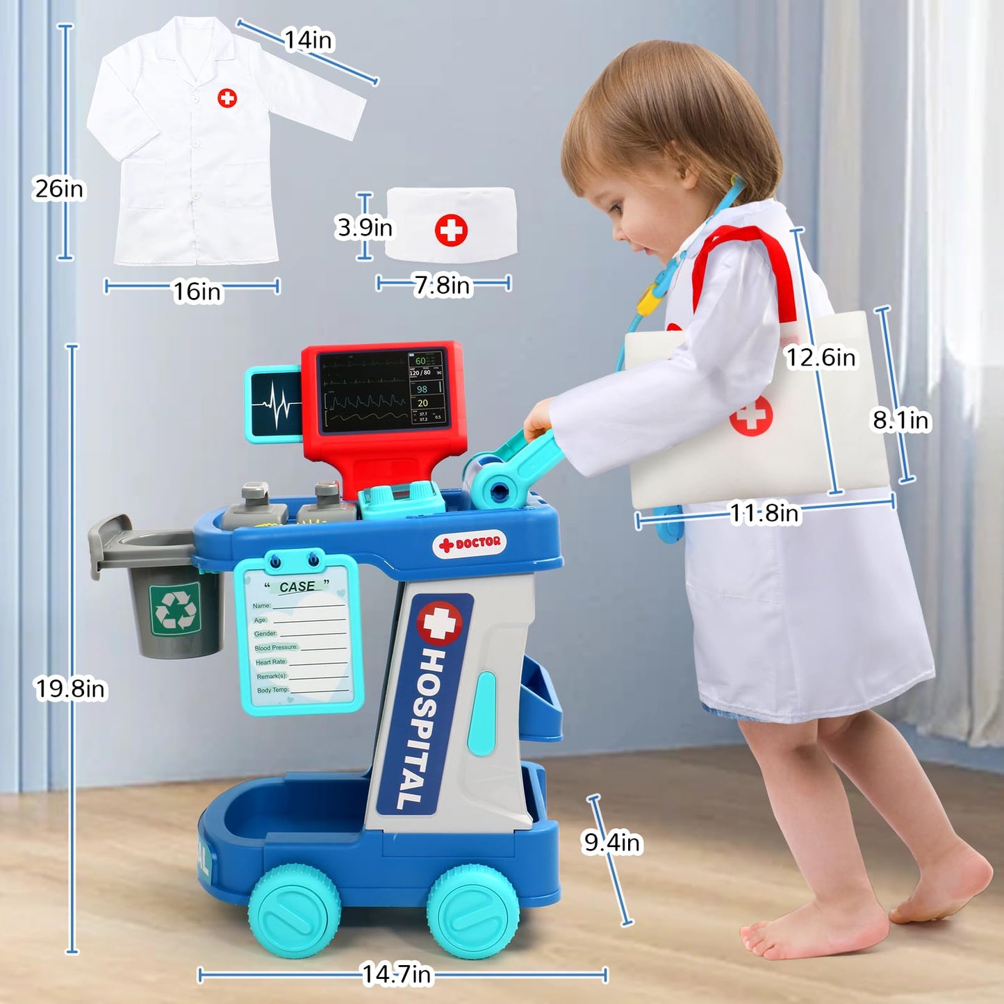 Doctor Kit Kids Toys for 3 Year Old Girl Boy 28 PCS Dentist Kit Pretend Play Doctor Costume Cart Set Dress Up Medical Kit Role Play for 3 4 5 Year Old Girls Toddler Christmas Birthday Gifts