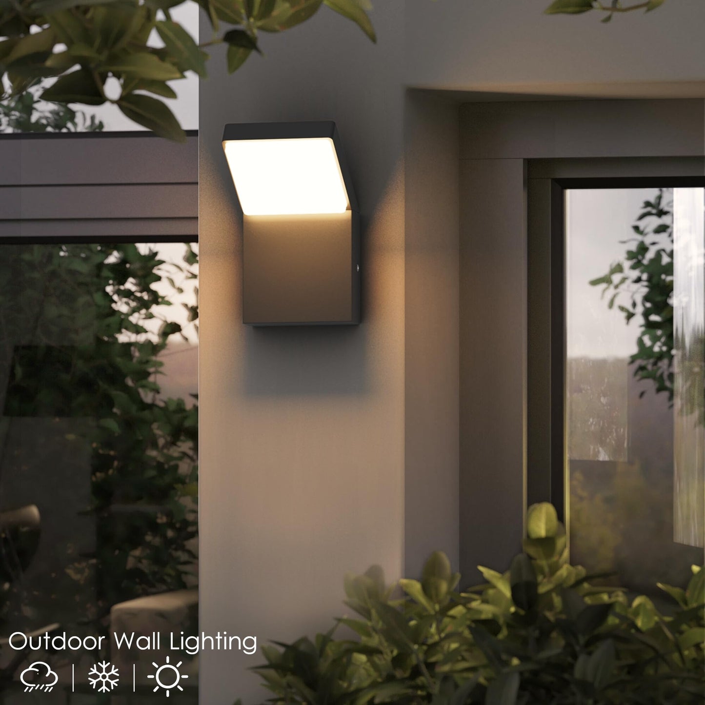 Aipsun Modern LED Porch Wall Lights Black Exterior Lighting Fixtures IP65 Outdoor Wall Mount Sconces Light 3000K Warm Light (2 Pack)