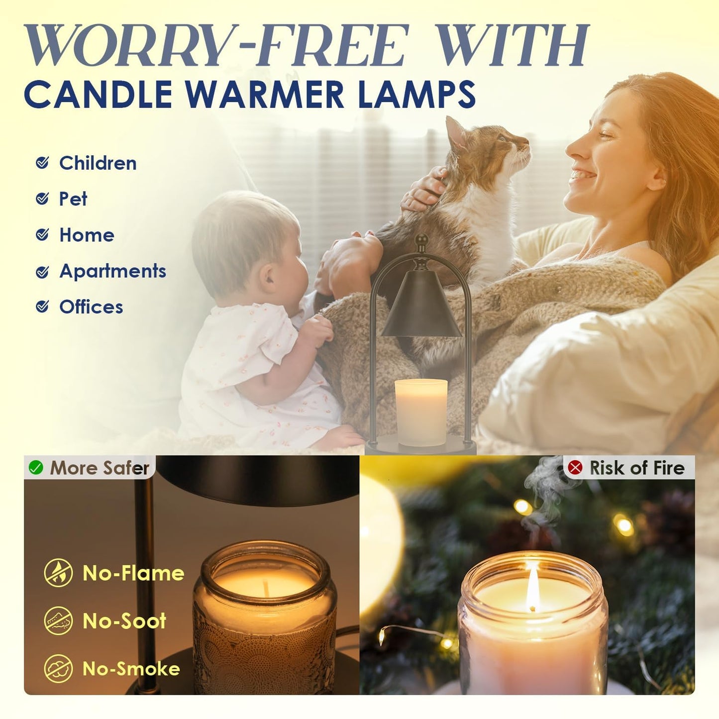 Soilsiu Candle Warmer Lamp with Timer, Electric Black Candle Warmer Light for Bedroom, Dimmable Wax Melts Warmer for Candle Jars, Home Decor Beside Lamp Gifts for Women (2 Bulbs Included)