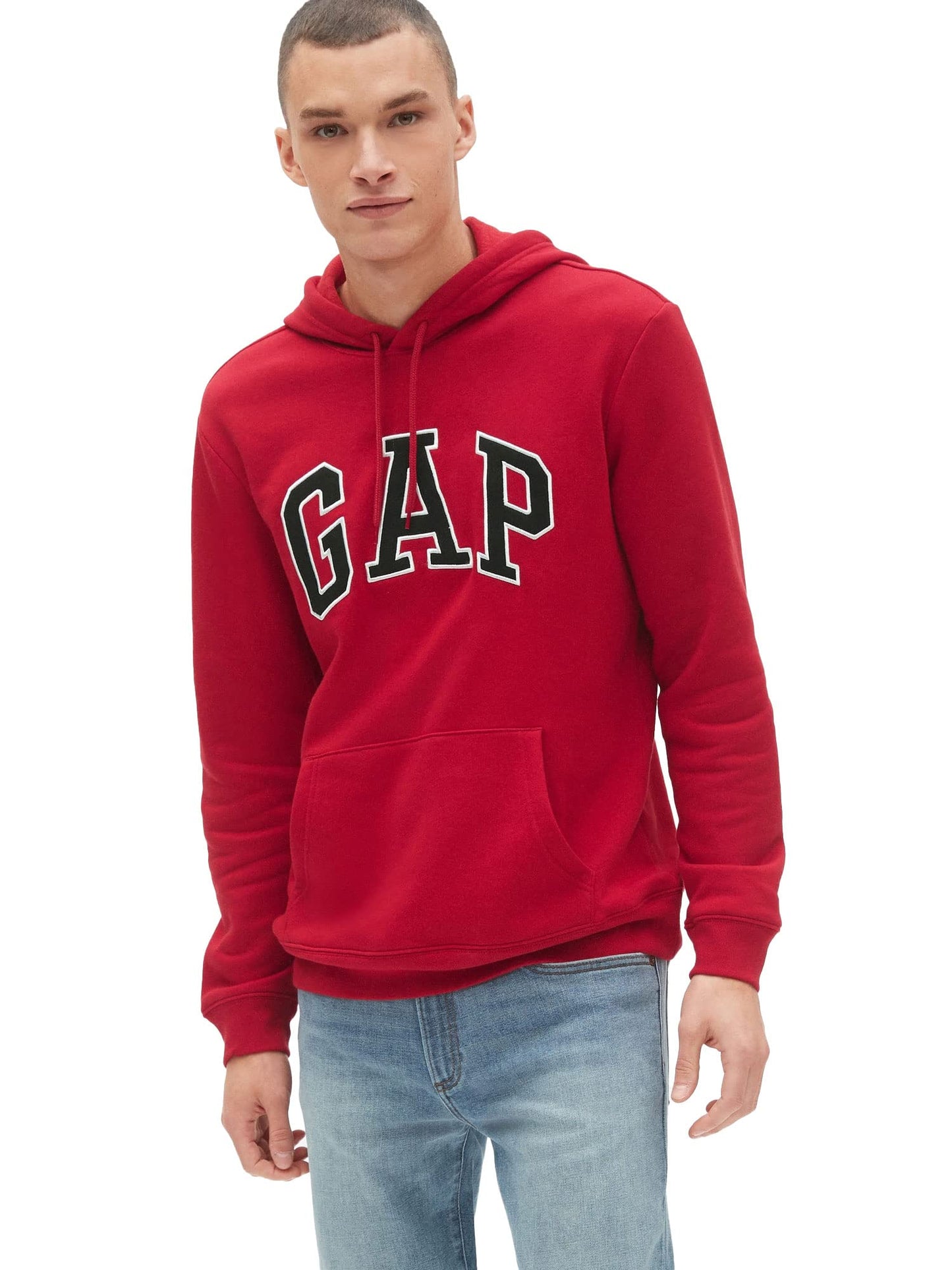GAP Men's Logo Fleece Hoodie Hooded Sweatshirt, Crimson Red, Large