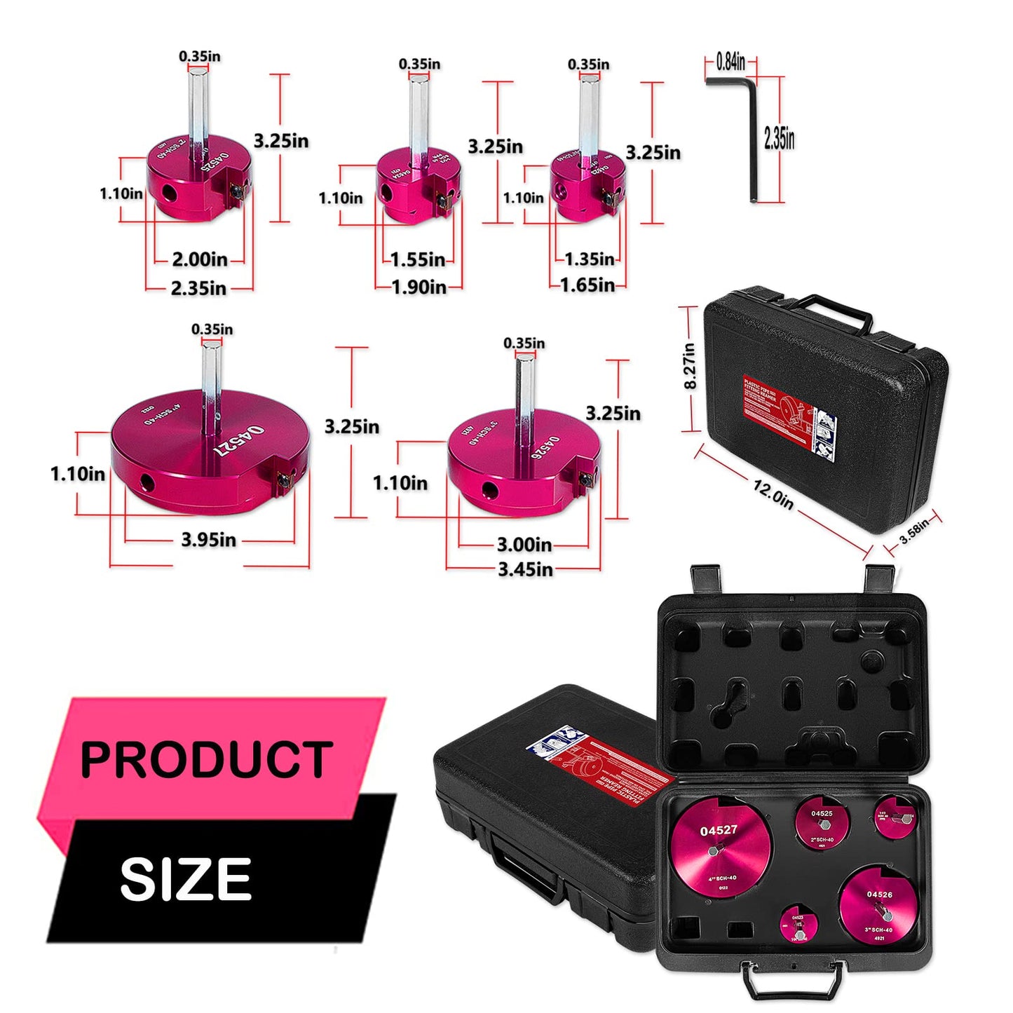 5-Piece Plastic Pipe Reamer Tool Kit for PVC, CPVC & ABS Fittings,Includes 1.25", 1.5", 2", 3", 4" Reamers,Compatible with Standard 1/2" Drills,3/8" Hex Shaft, for Exhaust, Drain, Water Pipes Cleaning