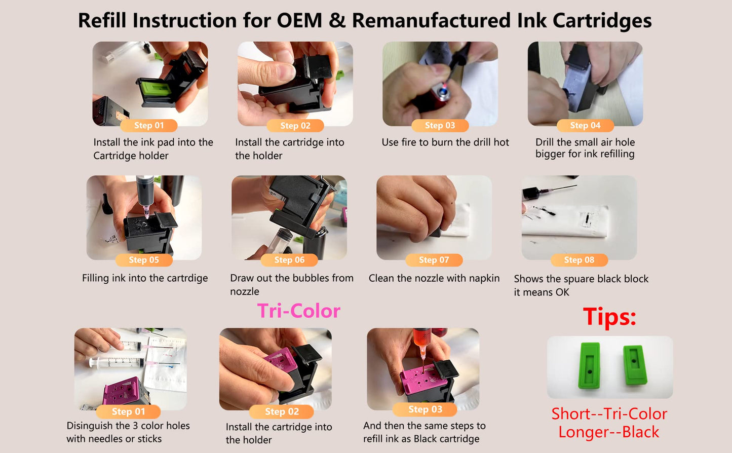COCADEEX 500ml Ink Refill Kit Compatible with Hp 68XL & 68 Ink Cartridges,Work with Envy 6152e 6155e 6552e 6555e 6558e Printers