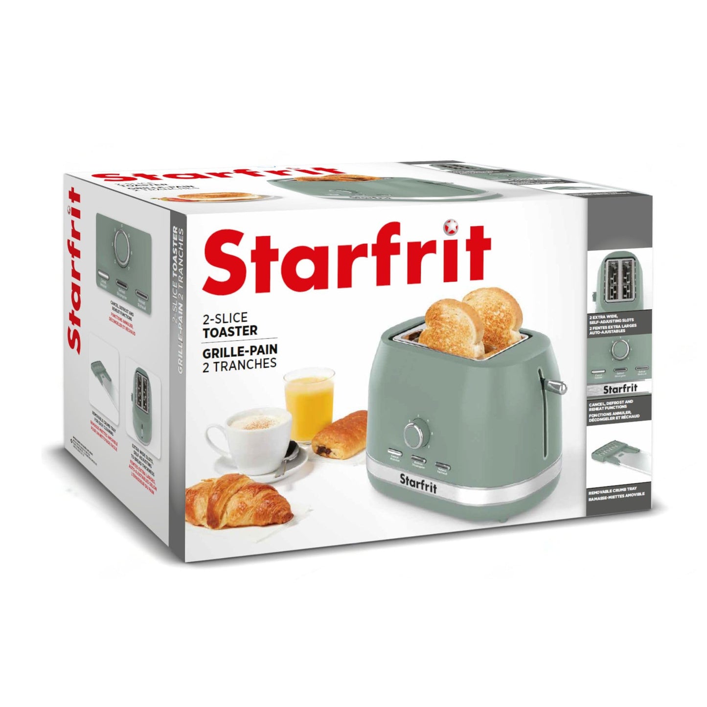 Starfrit 2-Slice Toaster – 7 Adjustable Browning Levels – Removable Tray – 850W - Sage