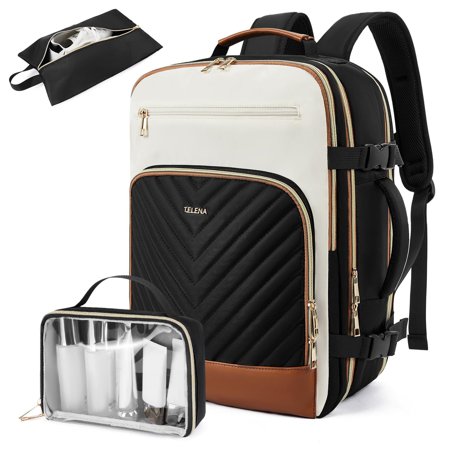 Telena Travel Backpack for Women, 15.6 inch Laptop Backpack TSA Carry on Backpack Personal Item Size Flight Approved Travel Bag Daypack with Multi-Pockets for Work, Travel, Business, Beige