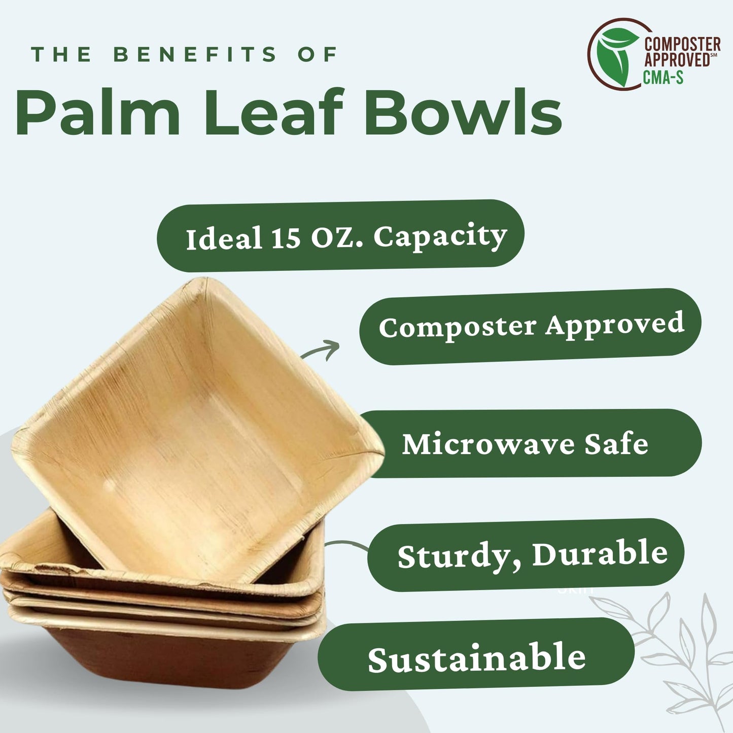 5 Inch Palm Leaf Bowls Square (50 Pack) | Small Bamboo Look Compostable Bowls | Rustic Disposable Dinnerware for Snacks, Appetizer, Dip, Dessert, Salad, Soup | Bamboo, Plastic, Paper Bowl Alternative