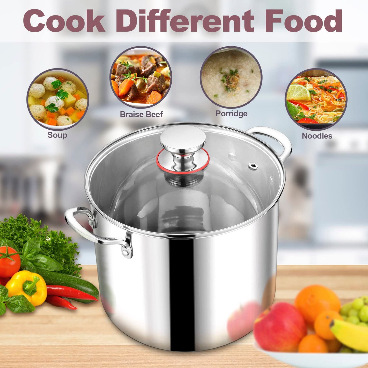 LIANYU 12QT 18/10 Stainless Steel Stockpot with Lid, Large Cooking Soup Pot, Big Cookware, 12 Quart Tall Canning Pasta Induction Pot with Measuring Mark for Boiling Strew Simmer