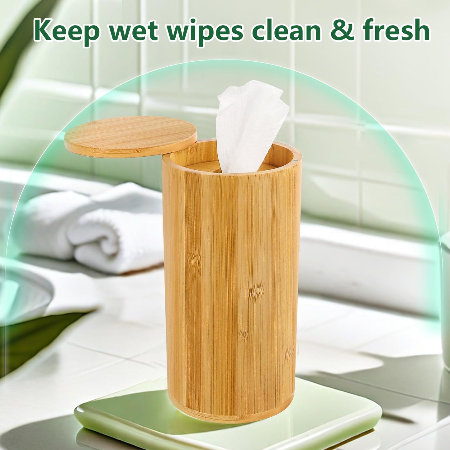 Axcoix Bamboo Wipes Dispenser Container, Disinfecting Wipes Container Holder Fit for Disinfecting Wipes, Flushable Wipes Dispenser for Bathroom Kitchen Home
