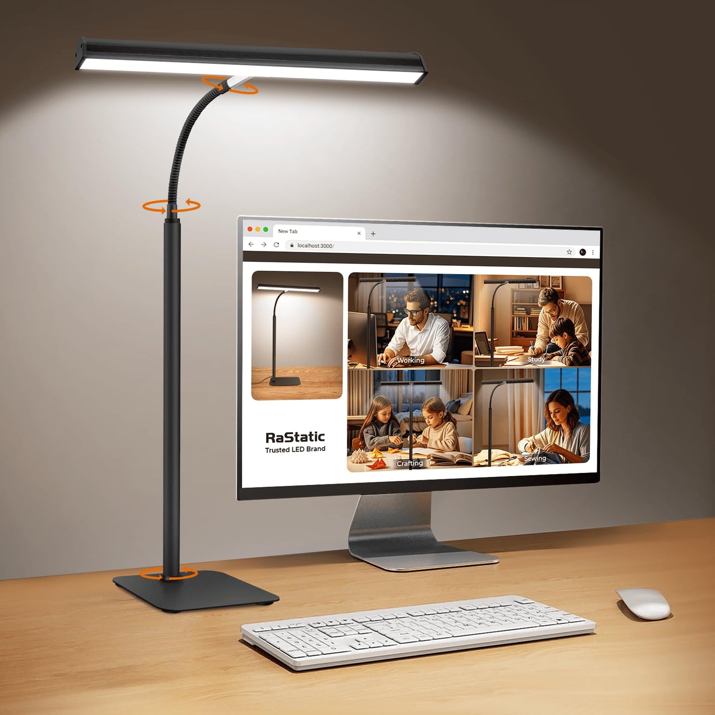 Desk Lamp for Home Office, Eye-Caring Architect LED Table Lamp, 3 Color Modes & 10 Brightness Level Desk Lamp, Adjustable Flexible Gooseneck, 21.5inch Tall Desk Light for Work Study Reading (Black)